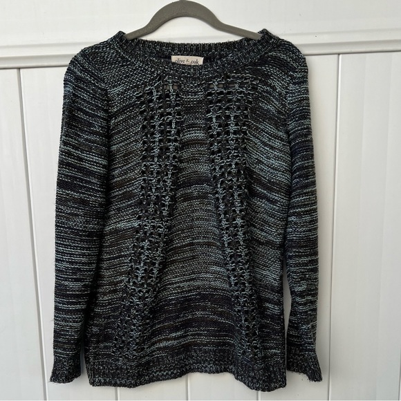 𝅺olive‎ and Oak Olive Green, White and Blue Sweater Size Small - Picture 1 of 7